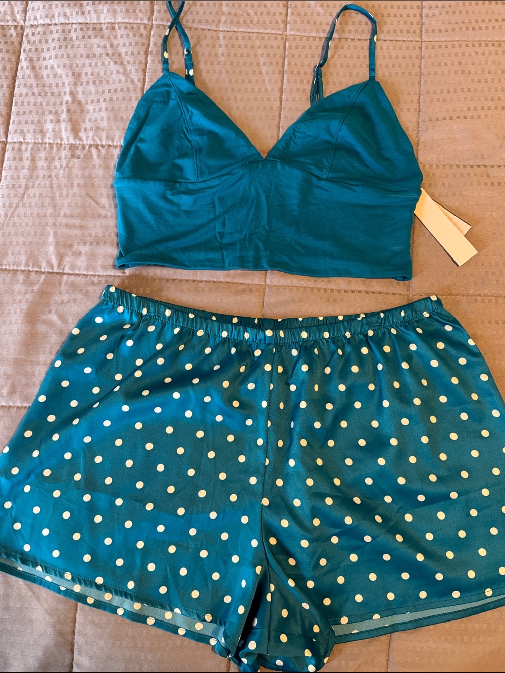 Victoria's Secret Teal Polka Dot Satin Bralette & Shorts Set - Picture 2 of 6